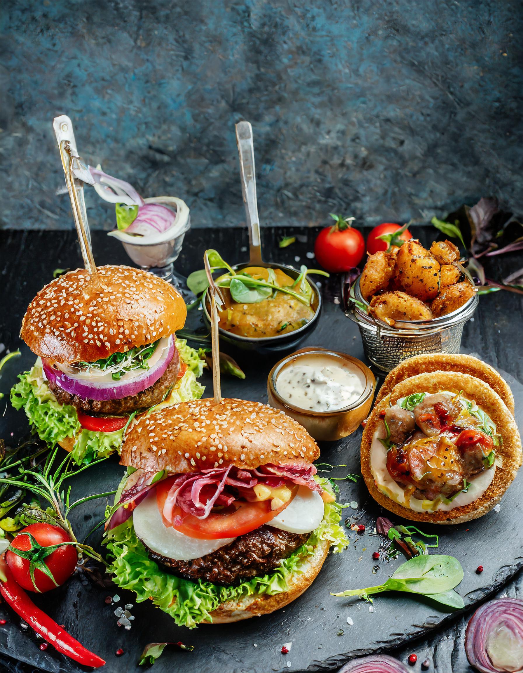 Einzigartiges Burger-Menü mit kreativen Präsentationen