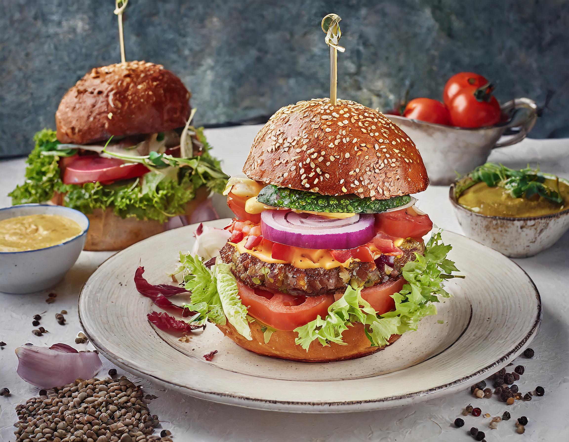 Kreative Burger-Menügestaltung mit Beilagen